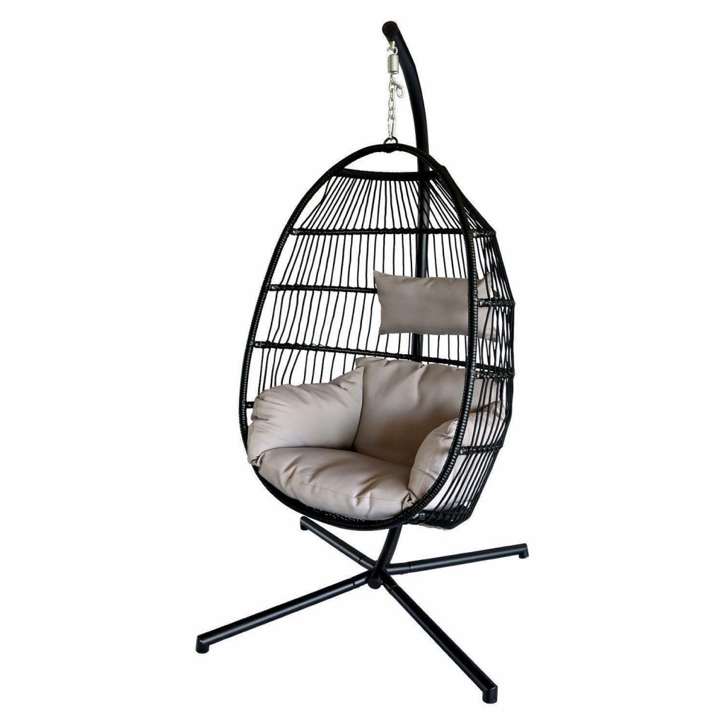 Outdoor hanging egg chair with stand