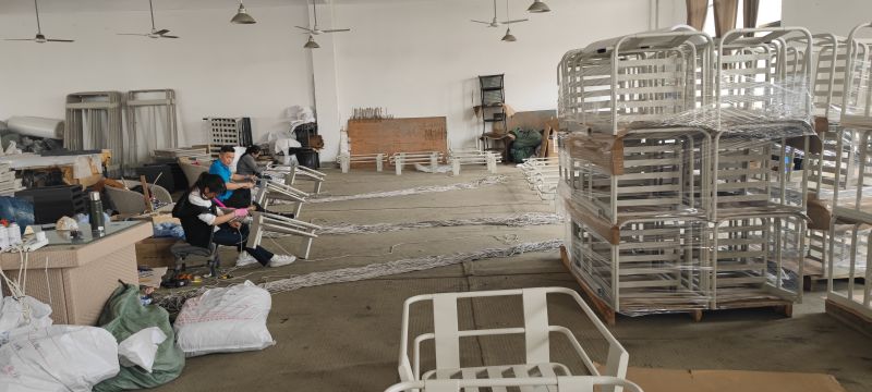 Outdoor furniture manufacturing process in progress