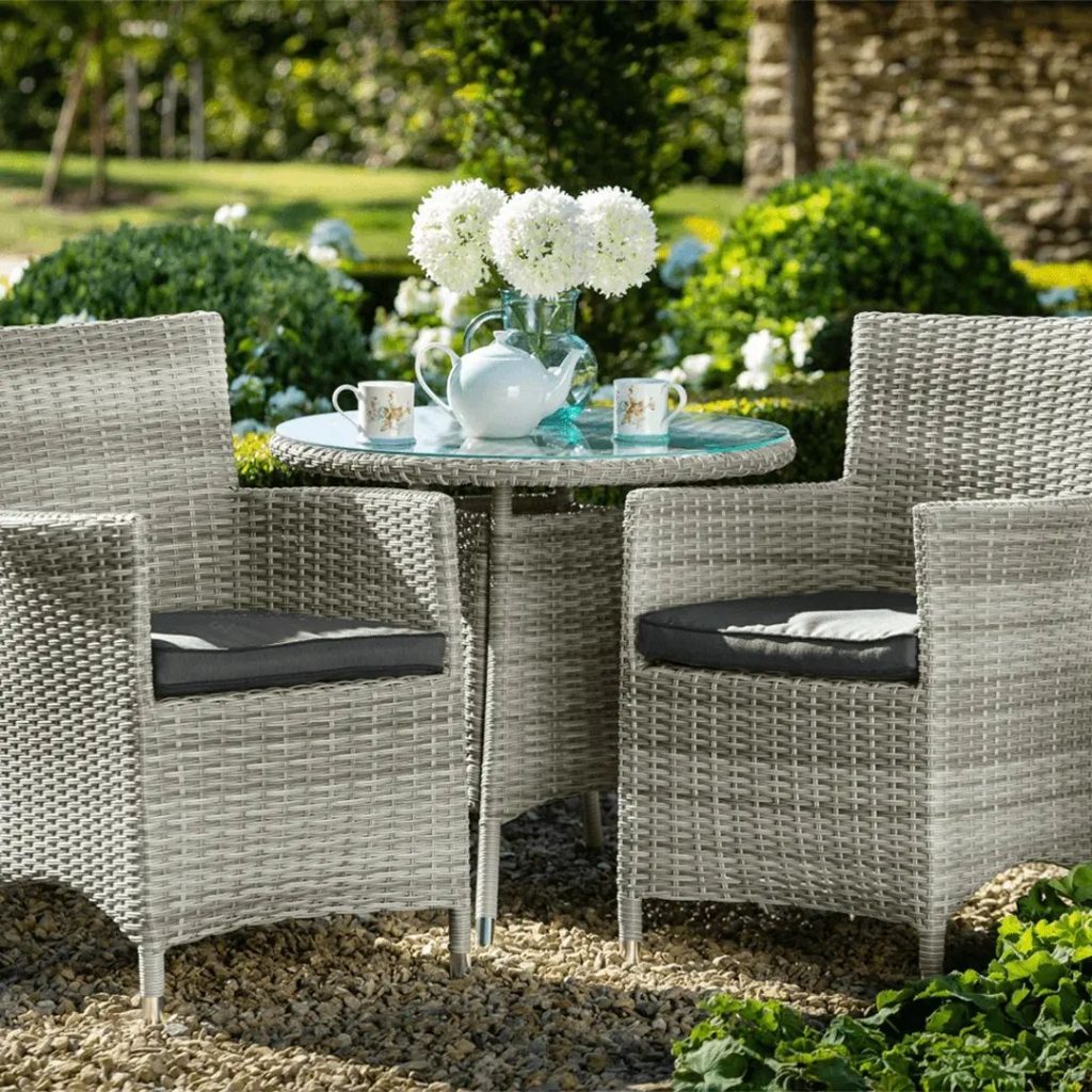 wicker chair with table