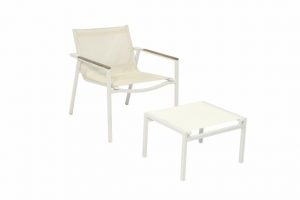 Patio Occasional Chair with Teak Arms and Ottoman