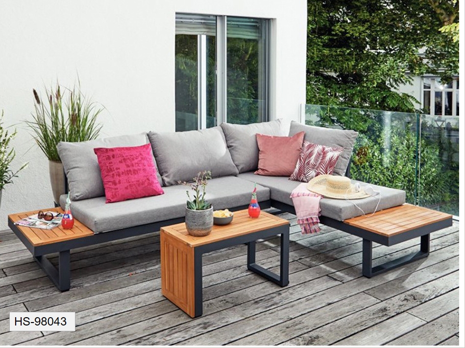 l shape aluminum teak sofa set